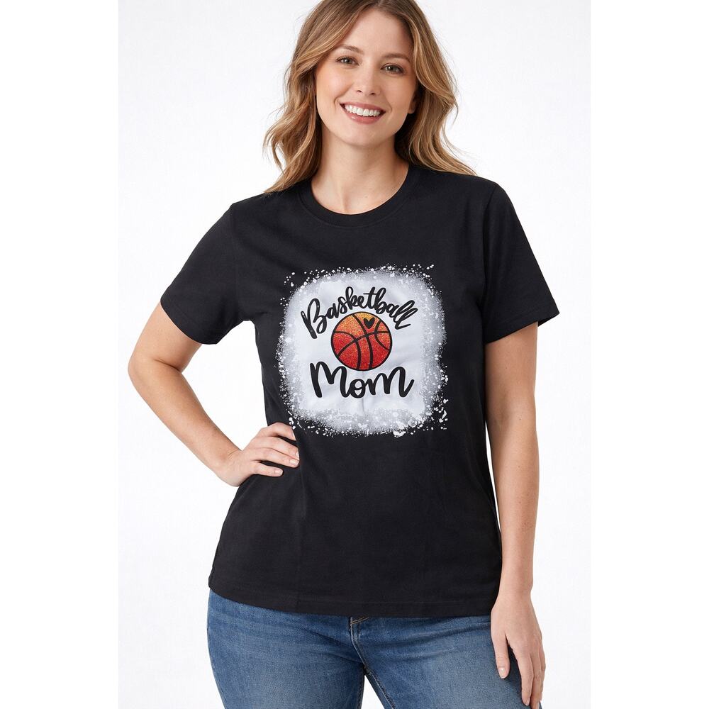 NEW Basketball Mom Graphic Tee‎ Black Short Sleeve Casual Game Day Shirt MEDIUM